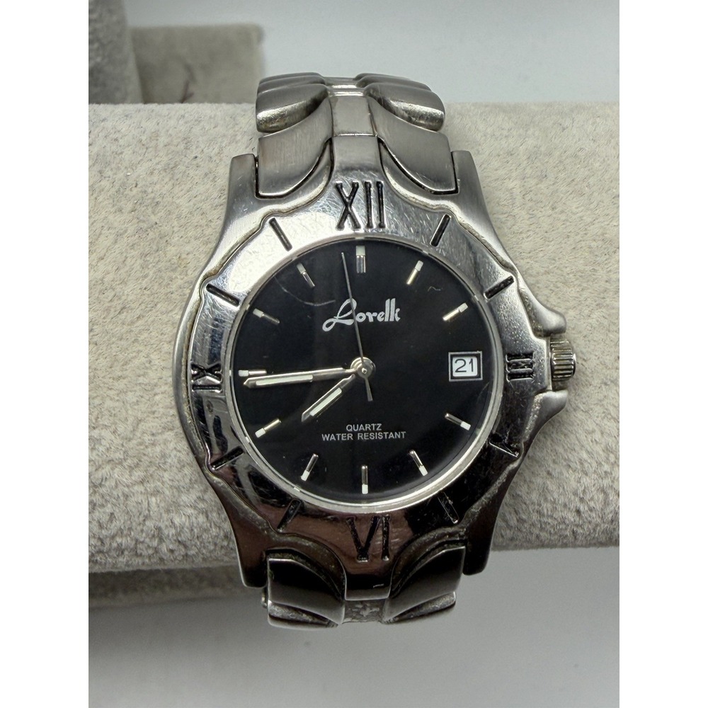 Lorelle New Battery Ladies Watch 33MM 6.5" Silver Tone Black Dial Stainless